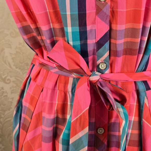 Tommy Hilfiger Size Large Pink Plaid Shirt Dress Button Front Sleevless Cotton - Picture 4 of 12